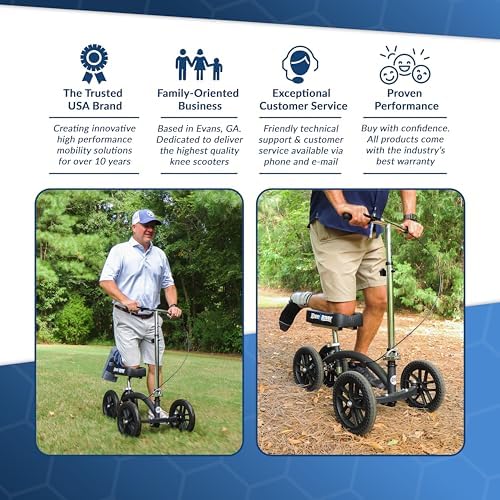 KneeRover Quad HC All Terrain Knee Scooter with Flat Free Wheels for Adults and Kids - Foot Surgery Knee Walker for Broken Ankle Foot Injuries