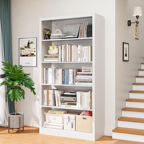 66 in Black Heavy Duty Metal Bookshelf, 5-Tier Adjustable Tall Bookcase, Industrial Floor Standing Storage Shelf 180 lbs Load Per Shelf for Living Room Home Office Bedroom Garage