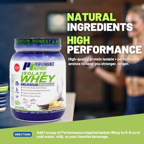 PERFORMANCE INSPIRED Isolate Whey Protein Powder – Vanilla – 25G – 2lb | All Natural - Fast Absorbing - Added L-Glutamine - Contains BCAAs