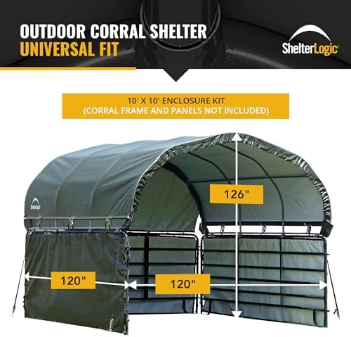 ShelterLogic 10' x 10' Enclosure Kit for Outdoor Corral Shelter Cover (Corral Frame and Panels, Top Cover NOT Included) Green