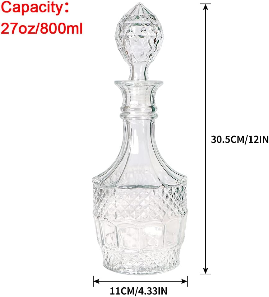 MDLUU Liquor Decanter, Glass Decanter Bottle with Airtight Stopper, Wiskey Vodka Bourbon Decanter for Gift, Home, Bar, Party Decor, 27oz/800ml Clear