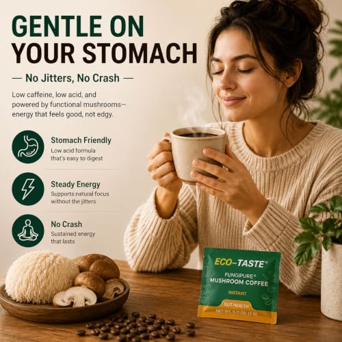 ECO-TASTE Mushroom Coffee Mix for Focus, 12 Sachets