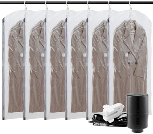 TAILI Hanging Vacuum Storage Bags, Space Save Vacuum seal bags for Clothing Travel, Suits and Jackets, Winter Coat Storage Closet Organizers, Set of 4 (2 Long, 2 Short), Clear