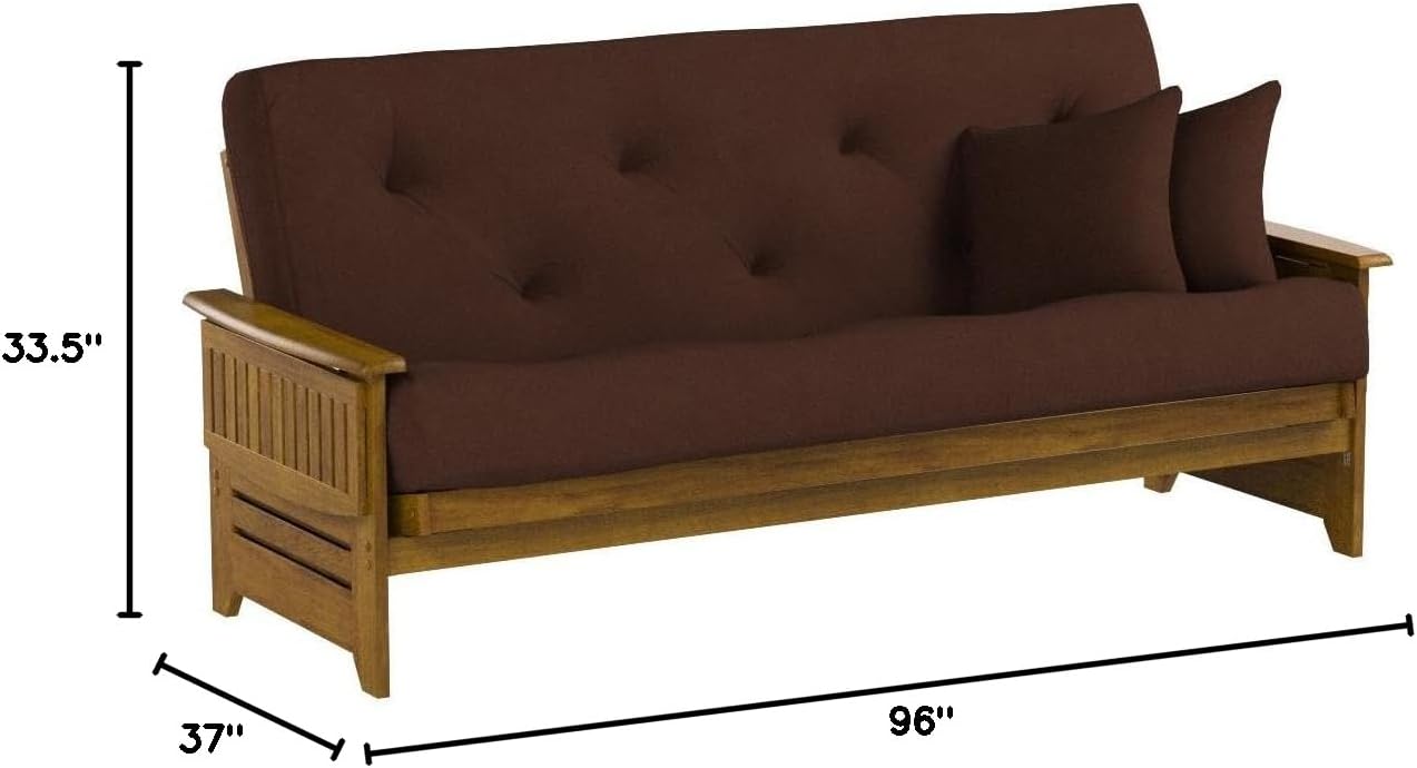 Brentwood Tray Arm Futon Sofabed Set - Queen Frame, 8" Microfiber Fudge Mattress, Heritage Finish