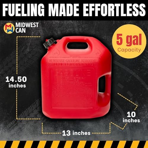 Midwest Can Company 5610 5 Gallon Gas Can Fuel Container Jugs w/Spout (2 Pack)