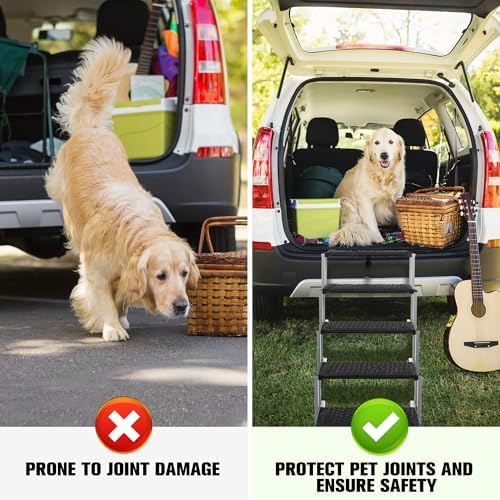 Foldable Dog Stairs for Car,17" Extra Wide Pet Ramp for Large Dog,6 Steps | 17" Extra Wide 200LBS Capacity Lightweight Portable Reinforced Pet Ramp for SUV Truck High Bed