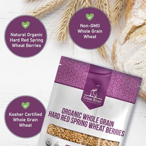Great River Milling Organic Hard Red Spring Wheat Berries, Non-GMO, 25 lb | Organic Hard Red Spring Wheat Berries for home-milled bread flour, sourdough, sprouting, salads, pilaf and grain bowls