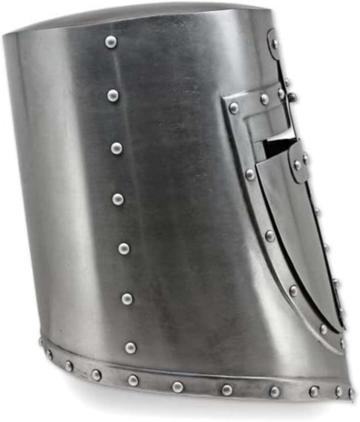 AnNafi® Visored Great Crusaders Helmet |German & European Closed Helm |Flat Top Plate Armor Helmets |18G Steel Armour Helmet for SCA LARP