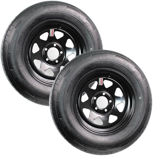 eCustomrim 2-Pack Radial Trailer Tire Rim Assembly ST205/75R15 Load D 5 Lug | Load Range D 8 Ply Tire With Curb Guard
