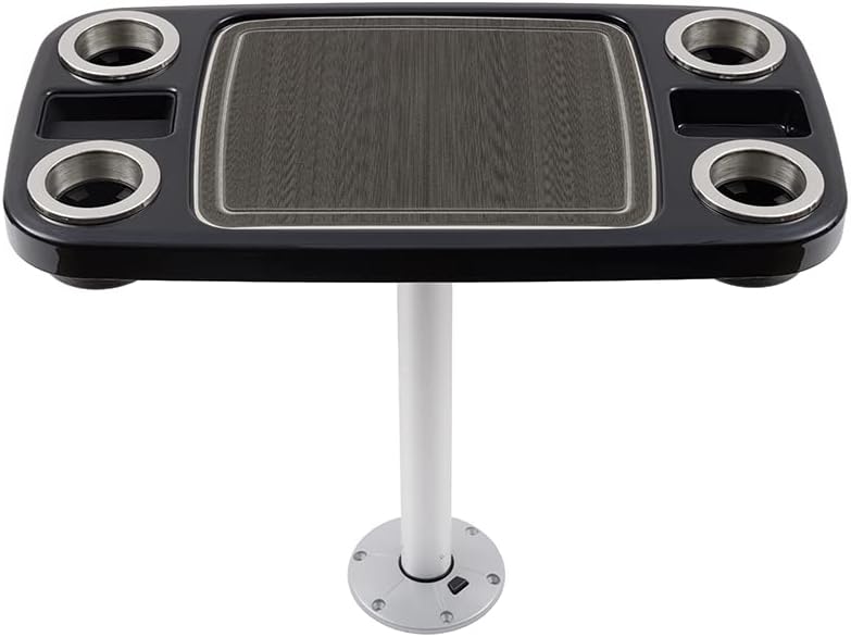 Manufacturers' Select ITC Boat Table Set - 18"x34" Removable Pontoon Boat Table with Center Non-Slip Mat, Pedestal Leg, 4 Drink Holders