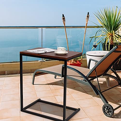 Tangkula C Shaped End Table, Couch Sofa Side TV Tray for Coffee Snack Laptop, Vintage Bedside Table for Living Room, Bedroom