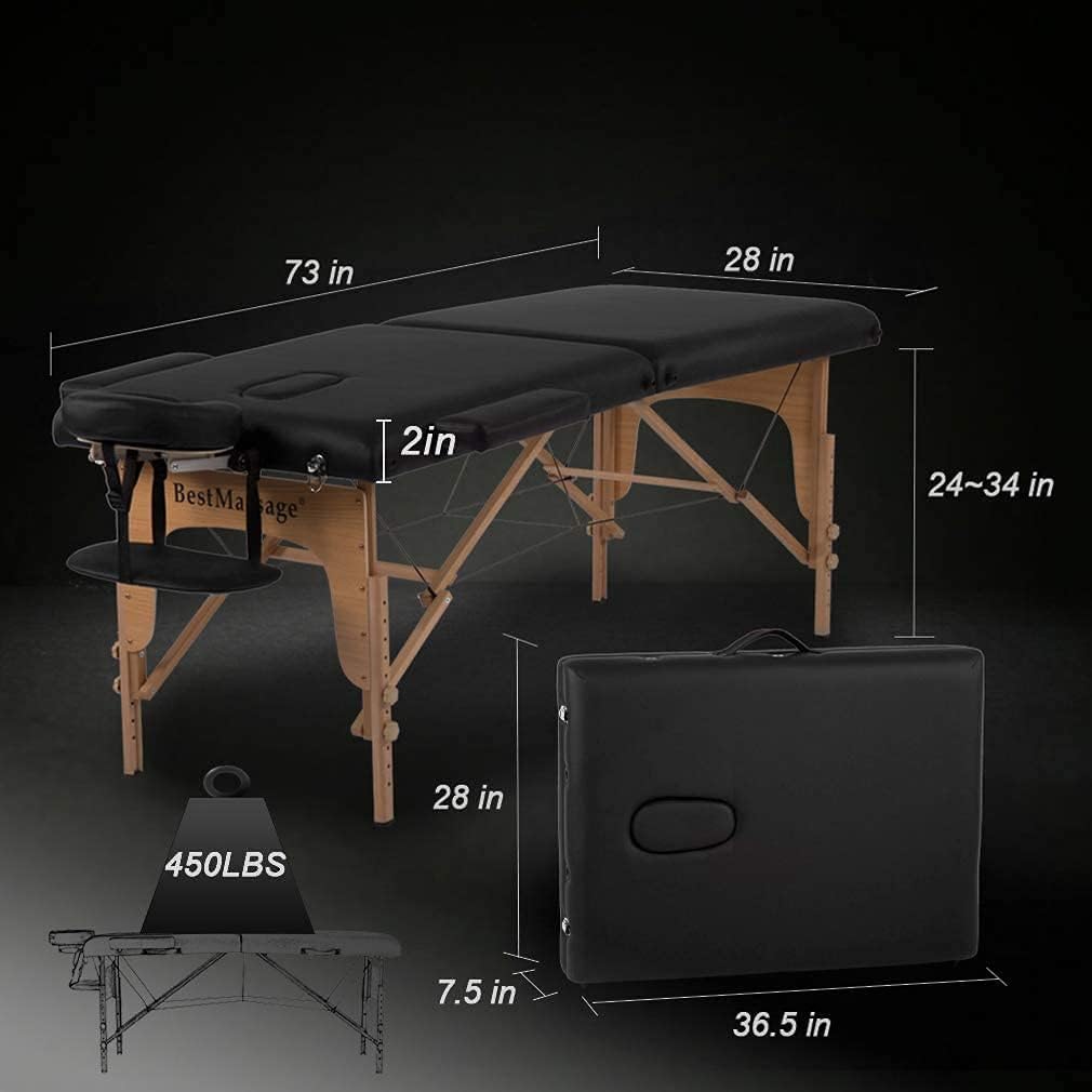 BestMassage Massage Bed Portable Massage Table 28 inch Wide Lash Bed Height Adjustable PU Leather 2 Folding with Oxford Bag for Spa Footmassage Facial CareSpa Tattoo