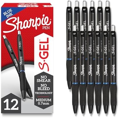 Sharpie S-Gel Pens, Medium Point (0.7mm), Blue Ink, 12 Count - Ideal for Writing, Journaling, Note-Taking, College Supplies