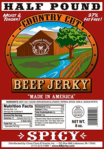 Buffalo Bills Mesquite Country Cut smoked Beef Jerky, Moist & Tender, 8 Oz | Mesquite Beef Jerky, Made In USA, High Protein, Low Carb, For Work, Trips, On-The-Go Snacking, Smoky Flavor, Hot Snacks