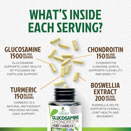 Glucosamine Chondroitin MSM 2100mg - Joint Support Supplement for Joint Mobility & Cartilage Support For Men and Women - Glucosamine Supplements with Turmeric & Boswellia, USA Bottled - 120 Capsules