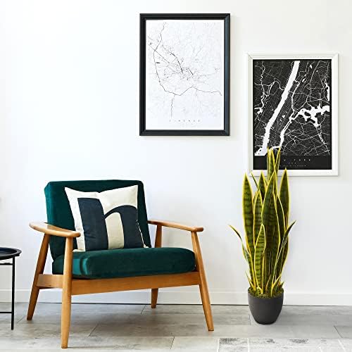 Nearly Natural 33” Sansevieria Artificial Silk Plants Green | 35 Variegated Leaves, Handcrafted Materials, Black Decorative Planter
