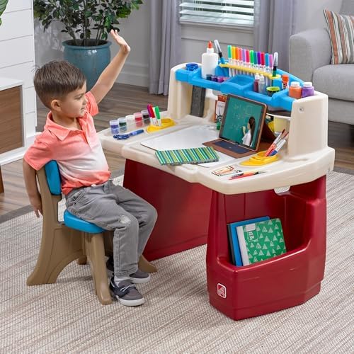 Step2 Deluxe Art Master Desk, Kids Activity Table & Chair, Arts & Crafts Desk, Made of Durable Plastic, For Toddlers 3+ Years Old