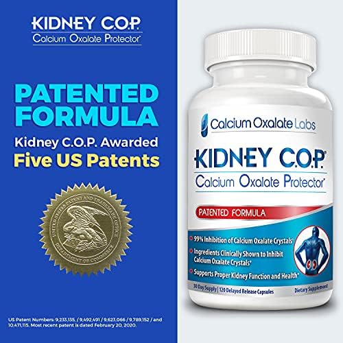 KIDNEY C.O.P. Calcium Oxalate Kidney Stone Support Supplement 120 Caps | Urologist Recommended, 99% Calcium Oxalate Inhibition, 5X Stronger Than Chanca Piedra, Patented Formula, 30-day supply