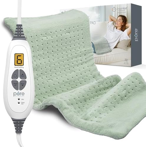 Pure Enrichment® PureRelief® XL Heating Pad - 12" x 24" Electric Heating Pad for Back Pain & Cramps, 6 Heat Settings, Soft Machine Wash Fabric, Auto-Off & Moist Heat (Charcoal Gray)