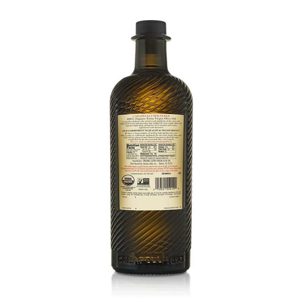 Carapelli - Organic Extra Virgin Olive Oil: Cold-Pressed Organic EVOO – 33.8 Fluid Ounces (1 Liter)