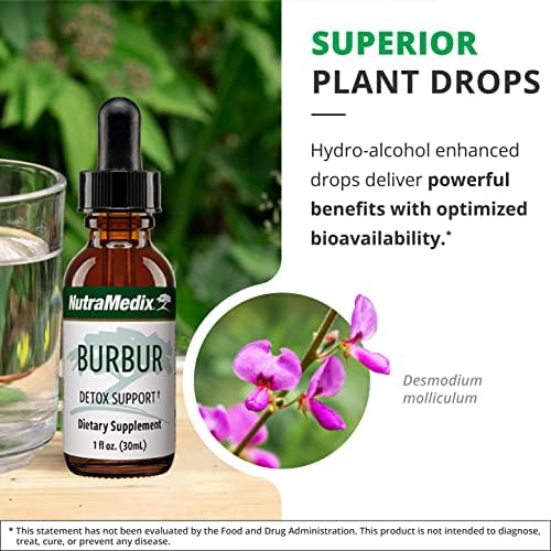 NutraMedix Burbur Supplement - Supports Full Body Detox Cleanse for Women & Men - Promote Antioxidant & Microbial Support - Herbal Tincture Made