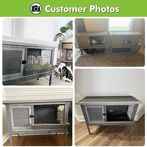 Rabbit Hutch, Wooden Bunny Cages Indoor with Deeper Leakproof Tray - Upgrade with Metal Wire Pan (Grey, Rabbit Hutch #001-B) Large