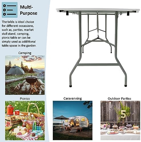 Home Vida Heavy Duty Trestle Picnic Folding Table Silver, 5 feet