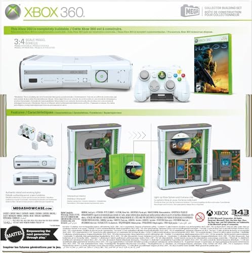 MEGA Microsoft Collectible Building Set, Xbox 360 Replica Model with 1342 Pieces, Controller and LED Lights, Build & Display Toy for Adult Collectors