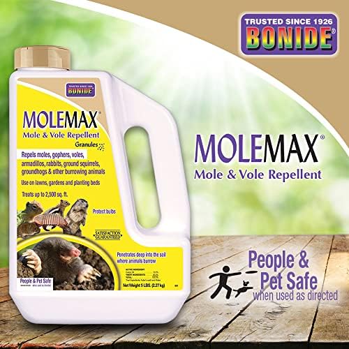 Bonide MOLEMAX Mole & Vole Repellent Granules, 5 lbs. Ready-to-Use, Outdoor Lawn & Garden Mole Control, People & Pet Safe