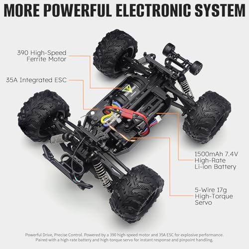 1:16 RC Cars for Adult,45km/h 4WD Off-Road Remote Control Car All-Terrain Fast RC Truck with Two 1500mAh Batteries