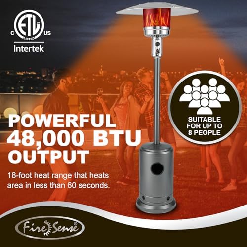 Fire Sense 61130 Patio Heater with Wheels, 48,000 BTU, Aqua Blue | Electronic Ignition System, Portable Outdoor Propane Heater, All Seasons