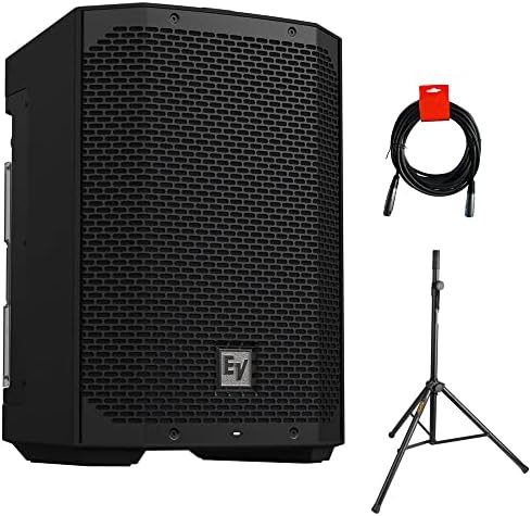 Electro-Voice EVERSE 8 8" 2-Way Battery Powered Loudspeaker with Bluetooth (Black) Bundle with Auray Steel Speaker Stand and XLR-XLR Cable