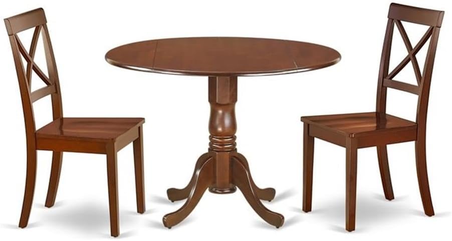East West Furniture DLBO3-WHI-W 3 Piece Dining Room Table Set Contains a Round Kitchen Table with Dropleaf and 2 Dining Chairs, 42x42 Inch, Linen White