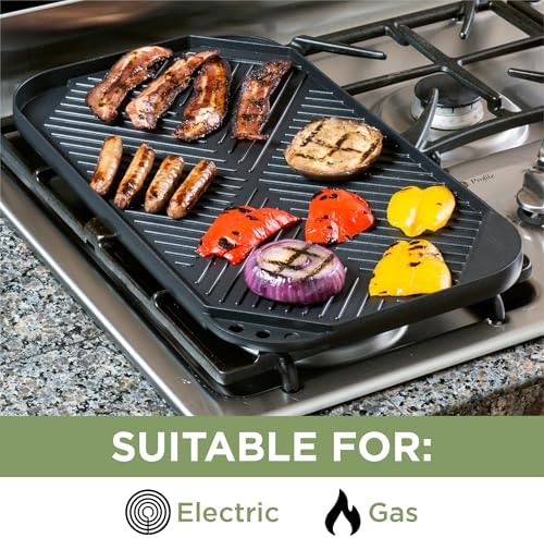 Ecolution Reversible Grill/Griddle Pan, Non-Stick, Dishwasher Safe, Double Burner Family Griddle Grill Pan Cookware, Cast Aluminum