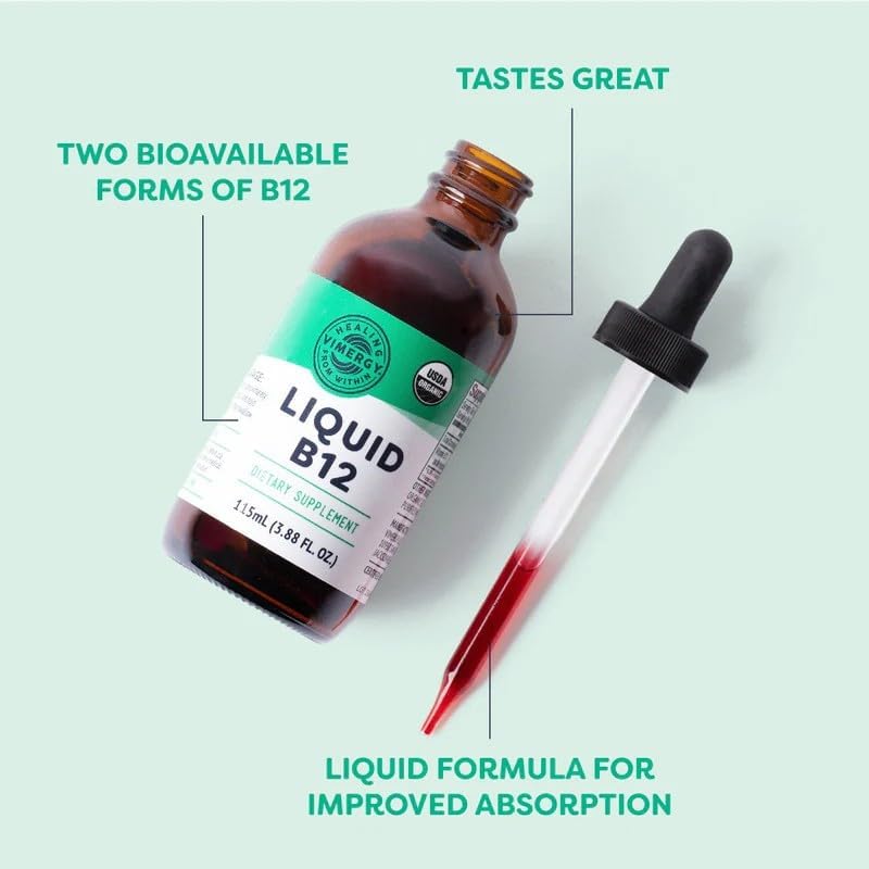 Vimergy Liquid Vitamin B12 Brain Function, 2500 mcg, Organic, 30 Servings | Brain Body Nourish*, Supports Oxygen and energy to the Brain*, Methylcobalamin & Adenosylcobalamin, Vegan, Non-GMO