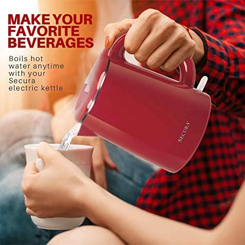 Secura Stainless Steel Double Wall Electric Kettle Water Heater for Tea Coffee w/Auto Shut-Off and Boil-Dry Protection, 1.0L (Orange) SWK-1001DO/HB-K012