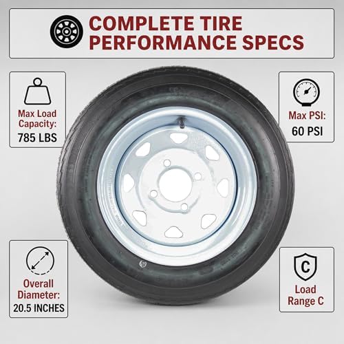 eCustomrim 2-Pack Trailer Tire Rim Assembly 4.80-12 480-12 4 Lug LRC White | 12 Inch Load Range C 6 Ply Tire, 4 Bolt On 4 Inch Center Steel Wheel