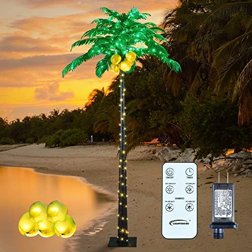 Lightshare 7 Feet Palm Tree 152LED Lights Artificial Fake Tree Decoration for Tiki Bar Outside Patio Porch Pool Christmas Nativity