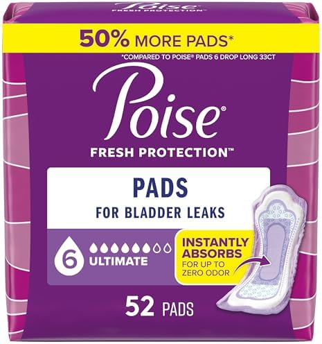Poise Incontinence & Postpartum Pads for Bladder Leaks, 6 Drop Ultimate Absorbency, Regular Length, 112 Count, Packaging May Vary