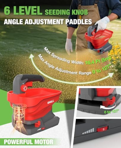 SHALL Battery Powered Fertilizer Spreader, 7.2V Rechargeable Seed Spreader for Salt, De-Icer, Earth Food, Grass Seed