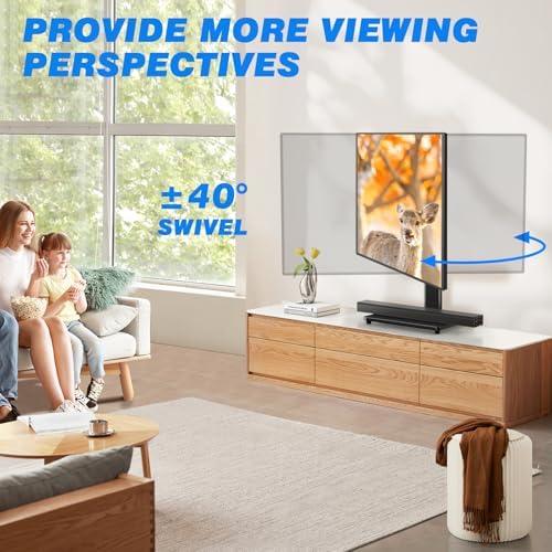 Rfiver Universal Swivel TV Stand for 27-50 55 60 Inch TVs | Height Adjustable Tabletop TV Stand Holds up to 88 lbs, Pedestal TV Stand with Tempered Glass Base, Replacement TV Mount