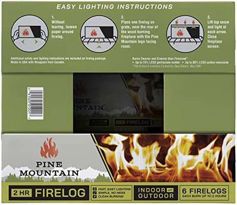 Pine Mountain Traditional 2-Hour Firelogs, Long Burning Fire Log 6 Pack