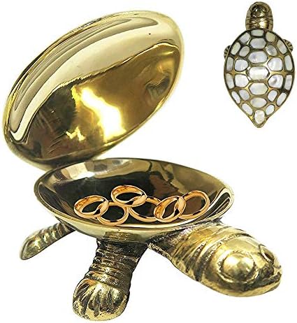 BR 23073X-VC Shalimar's Solid BrasTurtle Box/Jewelry Organizer Tray Hand-Painted Animal Figurine Collectible, Medium, Yellow