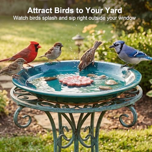 Topadorn 2" Depth Ceramic Birdbath & Birdfeeder for Small Birds Outdoors