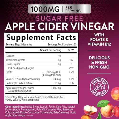 Apple Cider Vinegar Gummies for Weight Loss - Sugar Free - Max Strength ACV Gummy with Vitamin B12 & The Mother - Metabolism & Energy Support