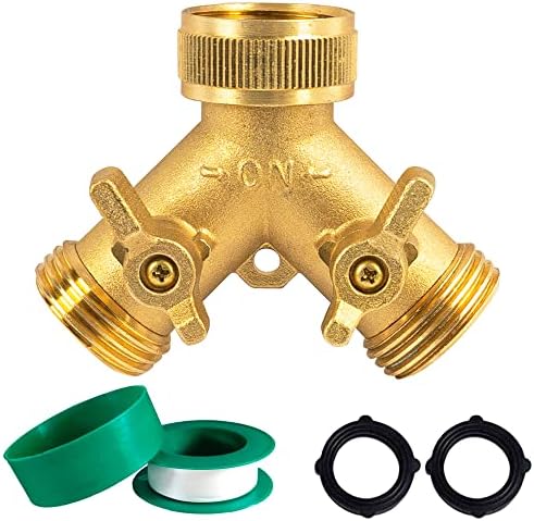 Hourleey Brass Garden Hose Splitter (4 Way), Solid Brass Hose Connector 3/4", Hose Spigot Adapter 4 Valves with 4 Extra Rubber Washers