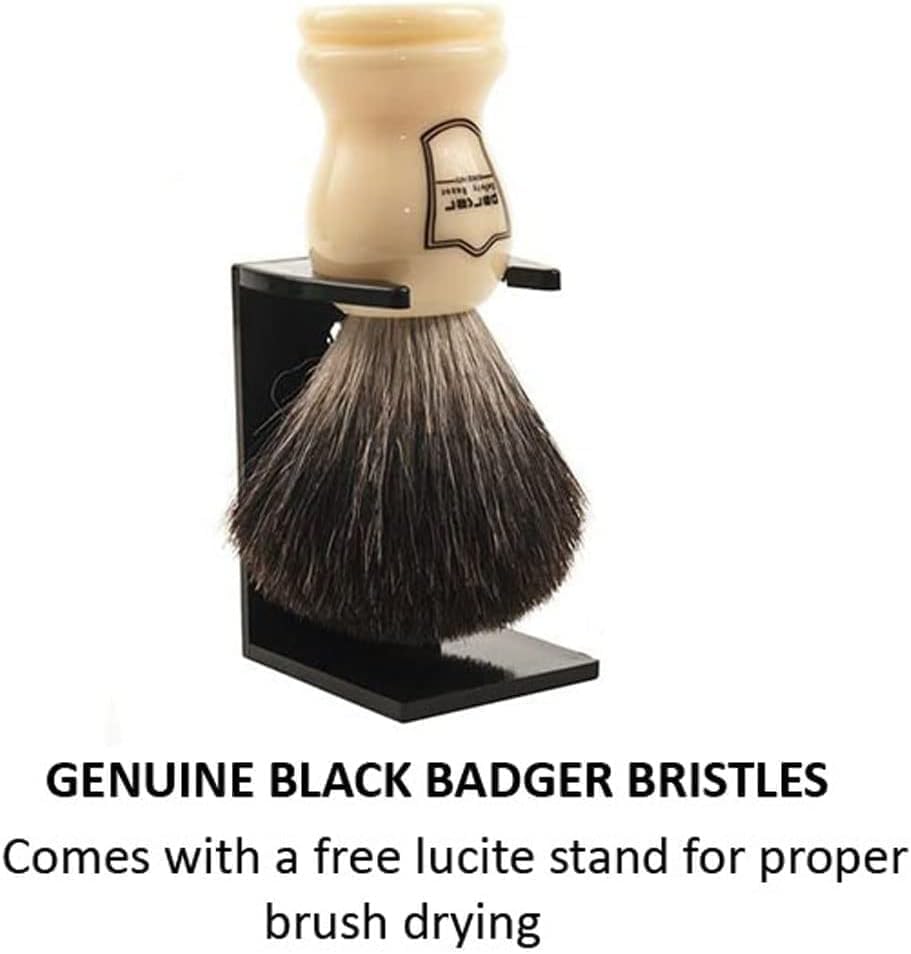 Parker 100% Black Badger Bristle Shaving Brush with White Handle