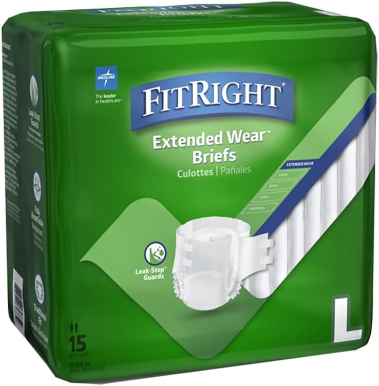 FitRight Adult Incontinence Briefs with Tabs, Extended Wear, Medium, 27" to 43", 15 Count