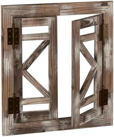 J JACKCUBE DEISGN Rustic Wood Window Frame with Opening-doors, Wall Art Decor Hanging Window Panes, Farmhouse Wall Décor for Living Room, Bathroom