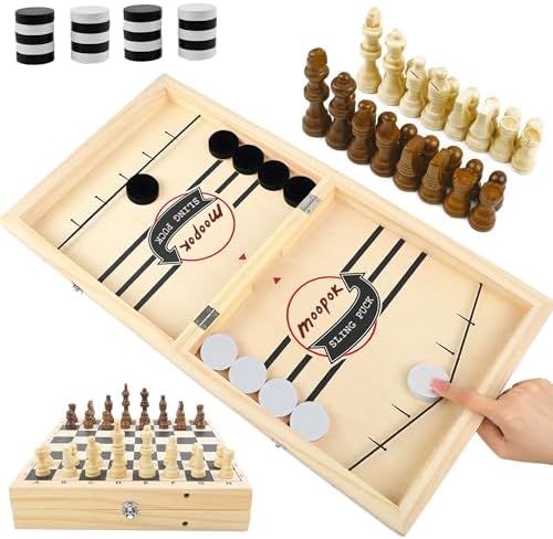 moopok Fast Sling Puck Game - Fast Action Super Foosball Table Desktop Battle Slingshot Wooden Air Hockey Board Game -Guaranteed Fun for Family Game